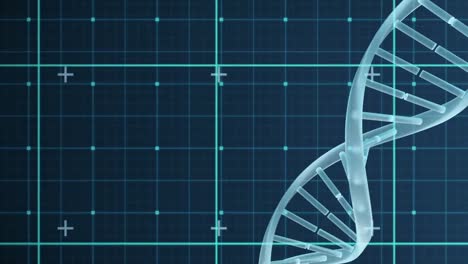 animation of dna chain over checked blue space