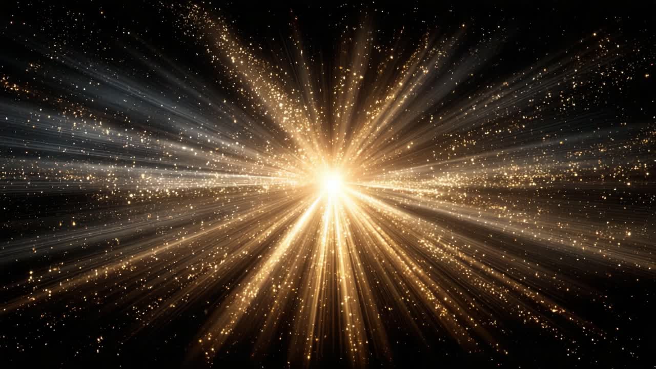 Un affascinante spettacolo di splendore cosmico: luce radiosa che emana dal centro, circondata da una splendida schiera di stelle scintillanti e particelle celesti, creando un universo squisito.