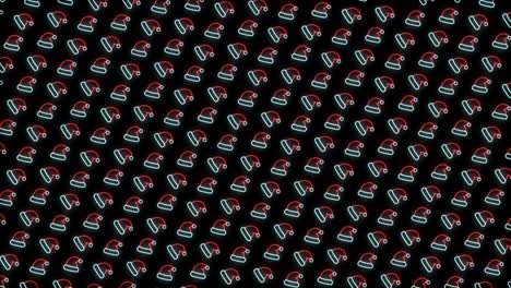 Neon-Christmas-Pattern-Background-of-Santa-Hat-in-Red-White-and-Black-Looping-animation