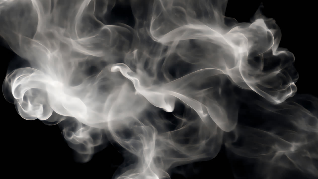 Abstract swirling white smoke art animated overlay, transparent 4K video, alpha channel, ProRes 4444