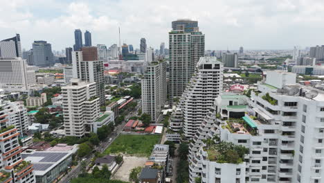cityscape of phrom phong in bangkok, thailand - aerial drone shot
