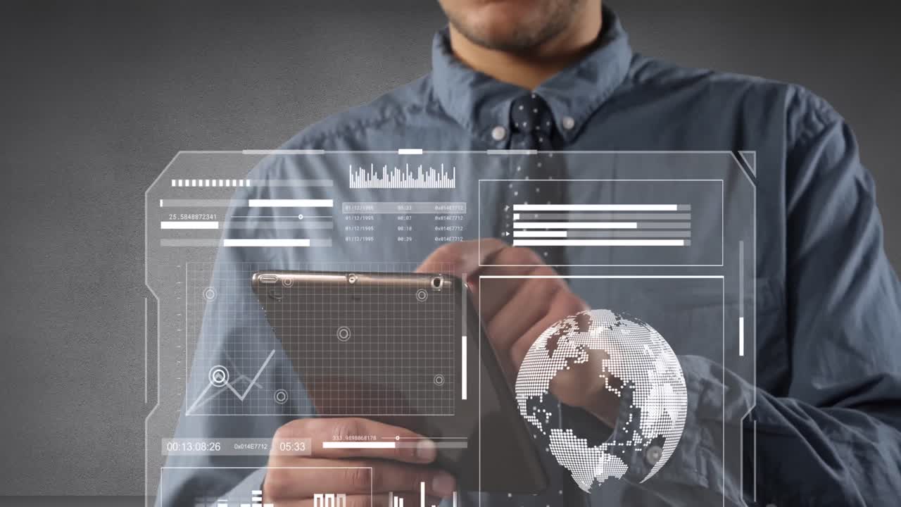 animación del procesamiento de datos financieros sobre mujeres empresarias que usan tablets