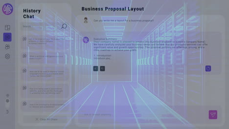 Animation of digital tunnel and ai chat on white background