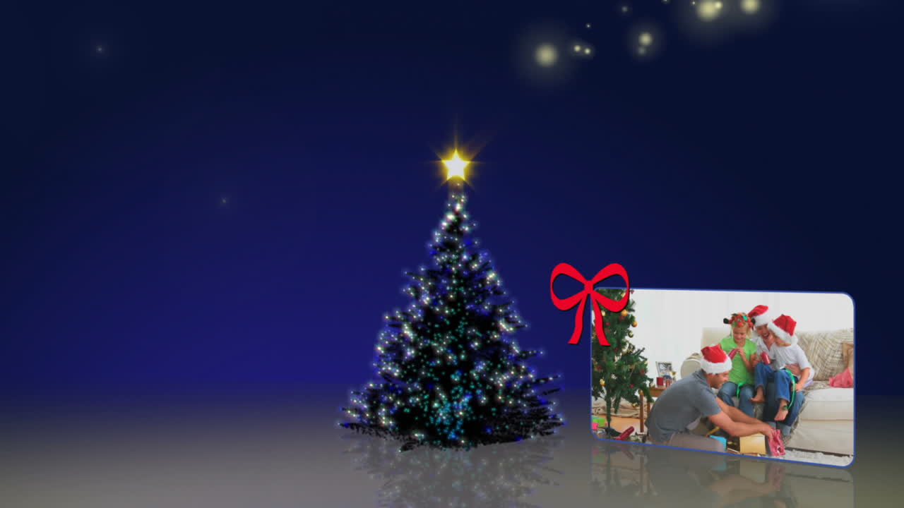 árbol de navidad y animación de la familia