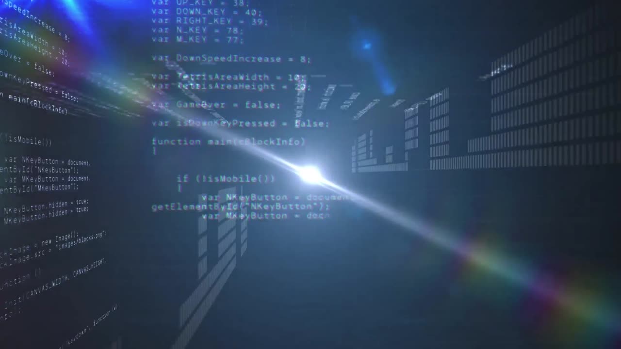 Animation of digital data processing over blue background