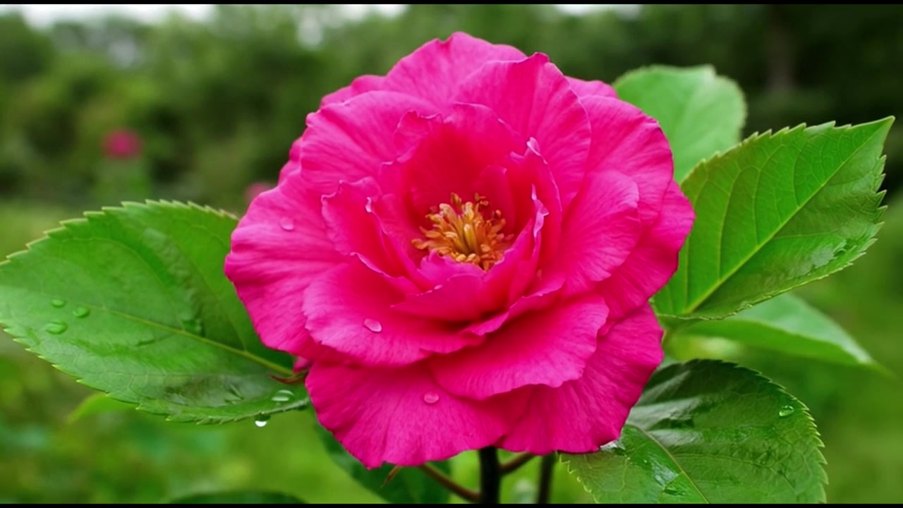 Flor de camelia rosa vibrante floreciendo en un jardín