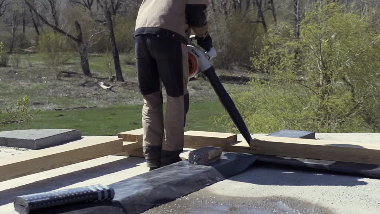 Roofing Construction with Leaf Blower