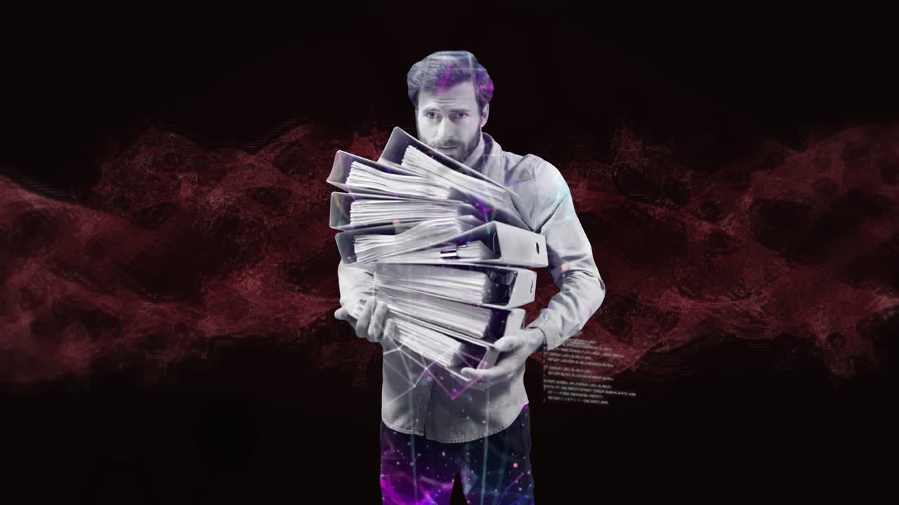 Animation of data processing over caucasian businessman