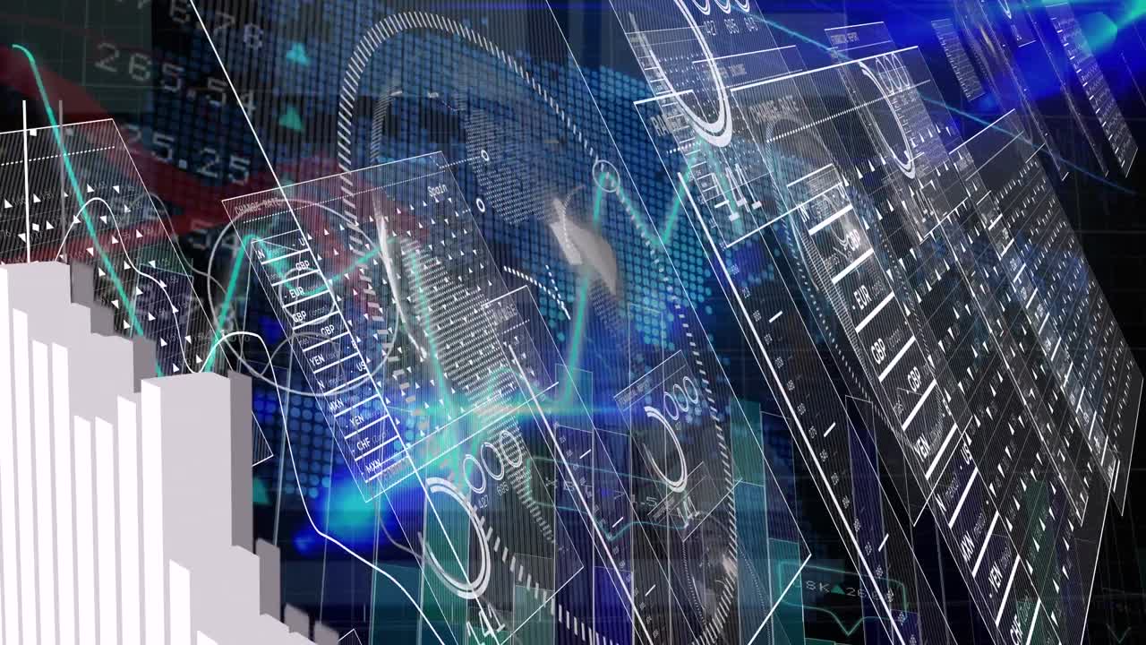 animación del procesamiento de datos financieros sobre las estadísticas