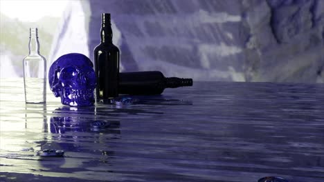 vida muerta con cráneo y botellas