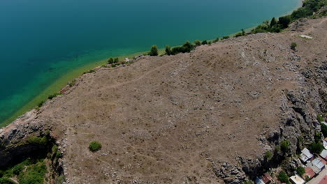 Lin-Peninsula-at-Lake-Ohrid-in-Albania---aerial-view-along-coastline