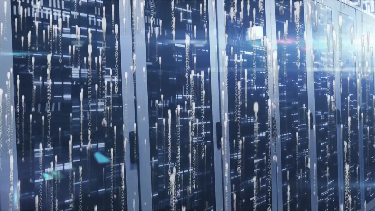 Animation of light spots and trails over server room
