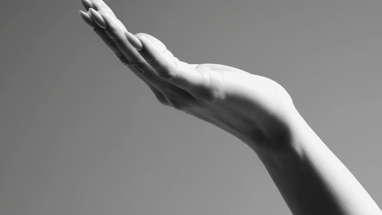 Black and White Image of an Open Hand Reaching Upwards