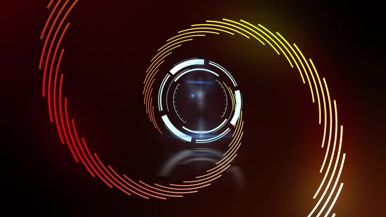 Animation of glowing red and yellow lines forming futuristic circular interface