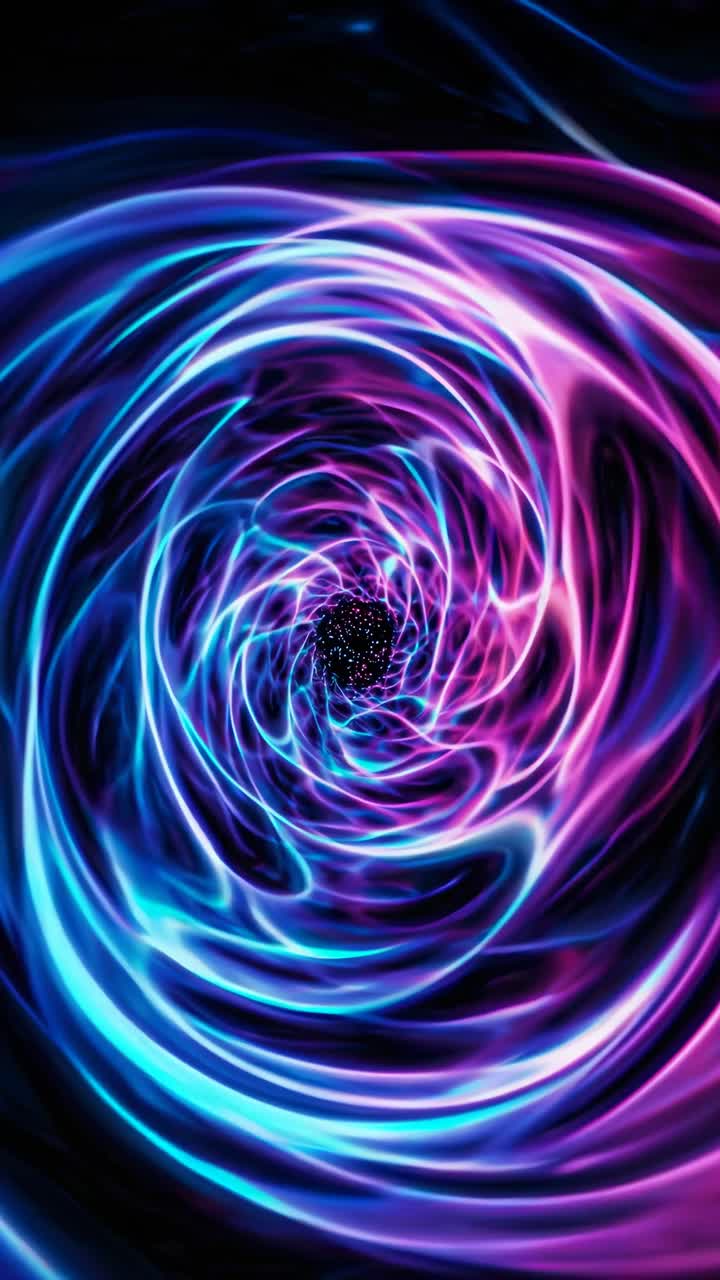 A mesmerizing top-down video view of swirling neon blue and purple vortex, creating a dynamic