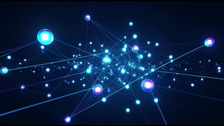 Abstract Digital Network Connection with Glowing Blue Nodes
