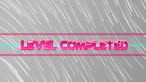 animation of level completed text over white trails of lights