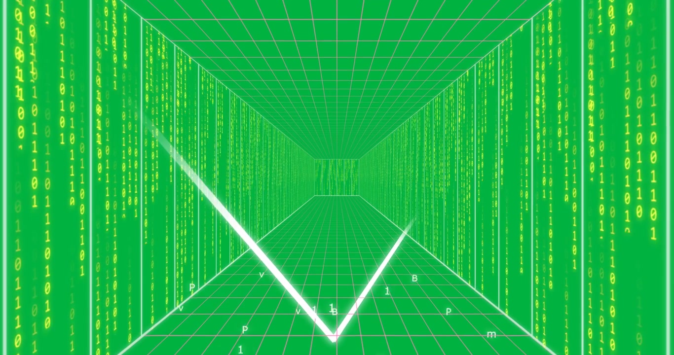 Animazione di elaborazione dati computer e codifica binaria su sfondo trasparente