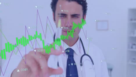 animación del procesamiento de datos sobre un médico caucásico con una jeringa