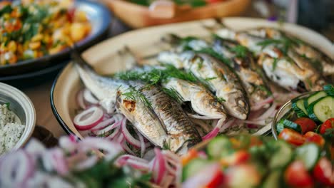 grilled fish with salad buffet