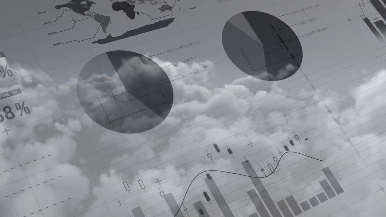 구름과 하늘 위에서 통계 처리의 애니메이션