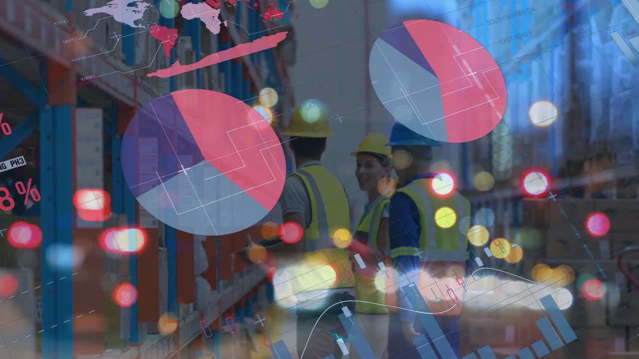 배송 센터에서 스캔하는 창고 직원들에 대한 데이터 처리 애니메이션