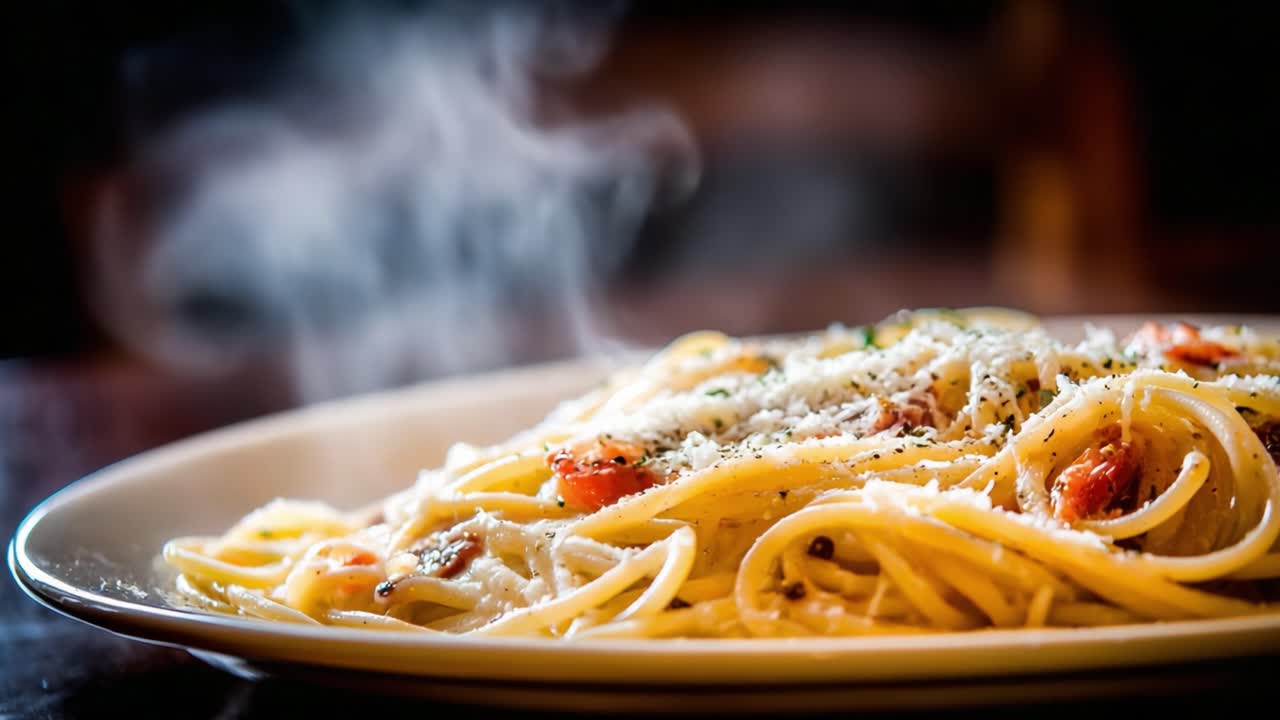 Delicious Plate of Steaming Pasta with Tomato and Cheese Garnish, Perfectly Cooked Spaghetti Enticing Your Taste Buds and Inviting You to Indulge in a Culinary Delight