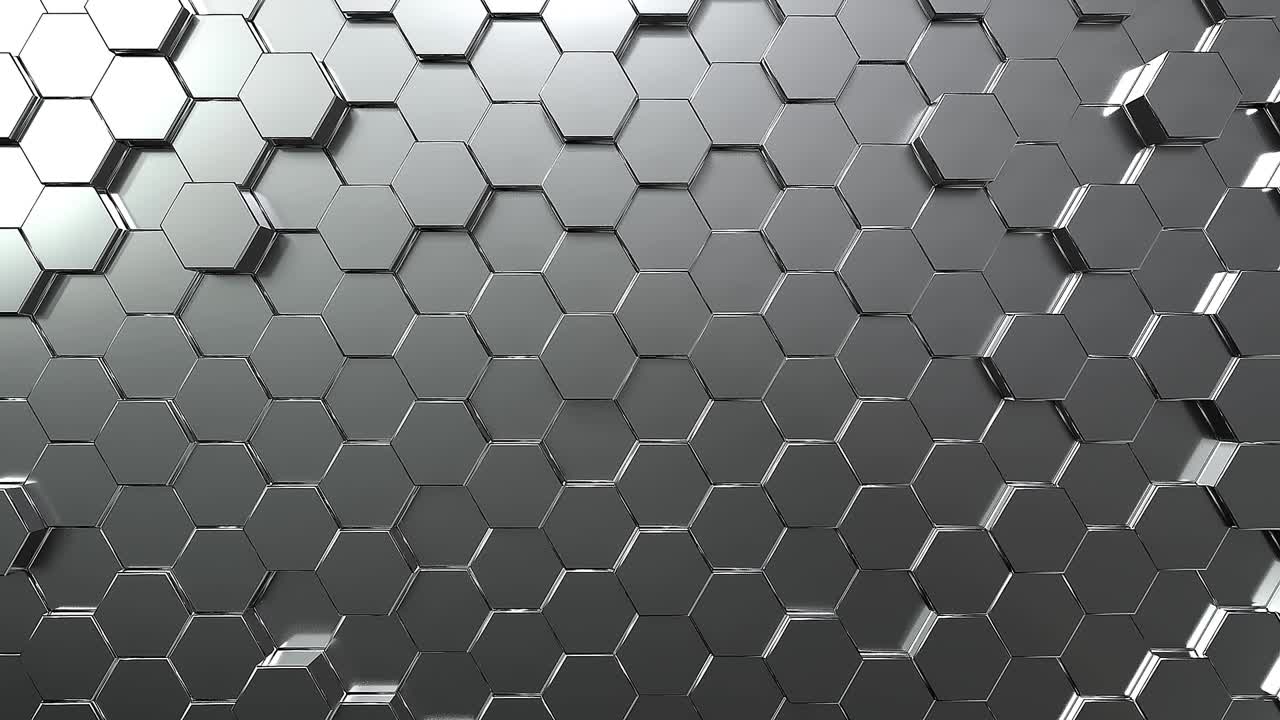 fondo de movimiento de panal de hexágono plateado. arte abstracto gris y concepto geométrico. video de imágenes gráficas de movimiento 4k. bucle sin costuras