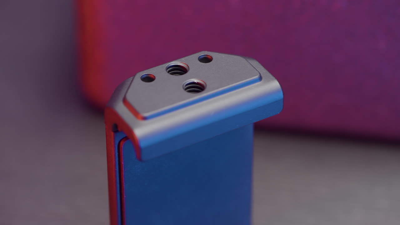 Close-up of a grey phone mount