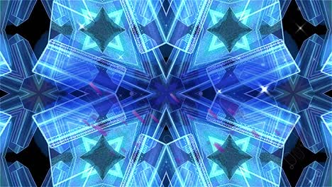 Digitale-Animation-Violetter-Lichtspuren-über-Blauen-Kaleidoskopischen-Mustern-Auf-Schwarzem-Hintergrund