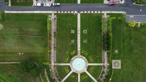 aerial shot of castle fountain