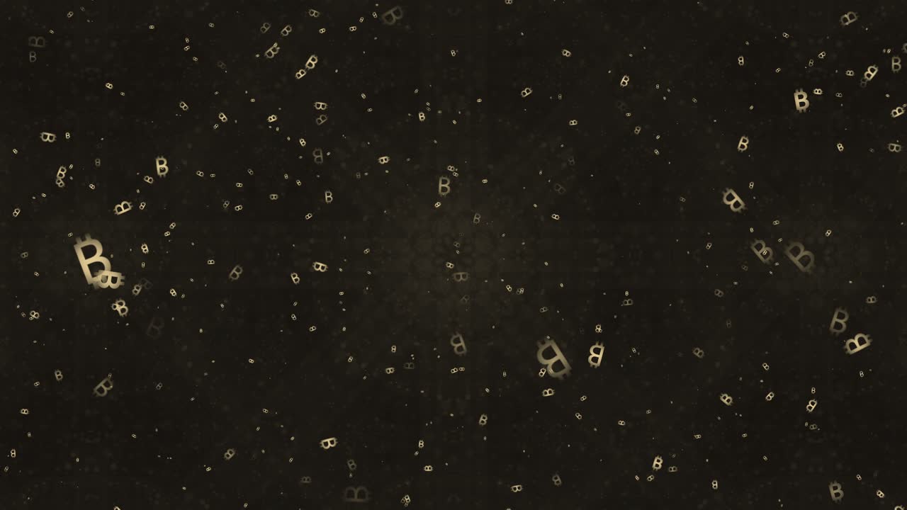 Golden Bitcoin Symbols Rotating Within a Futuristic Fractal Cyber Mandala in a Looping Digital Animation - Abstract Crypto-Inspired Blockchain Visualization