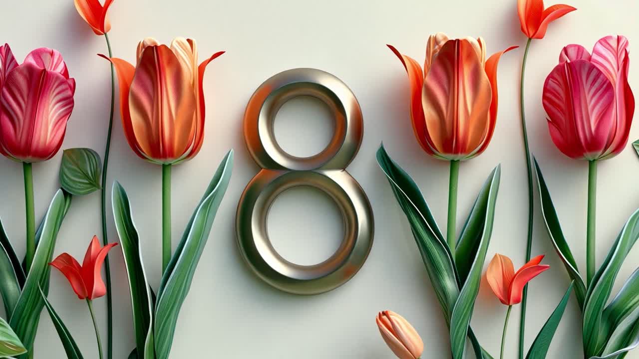 Dia Internacional da Mulher com Tulipas e o Número 8