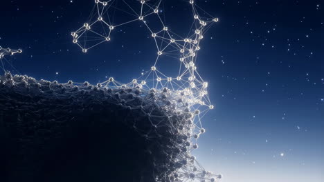Abstract Digital Network in Cosmic Space with Glowing Nodes
