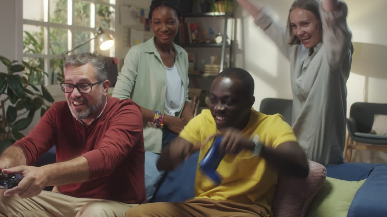 Friends Enjoying a Lively Video Game Session at Home
