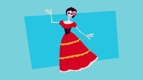 sugar skull woman in traditional dress