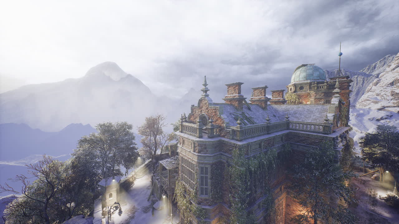 Winter wonderland in a majestic mountain estate surrounded by nature