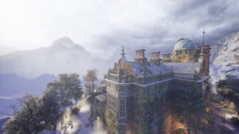 winter wonderland in a majestic mountain estate surrounded by nature