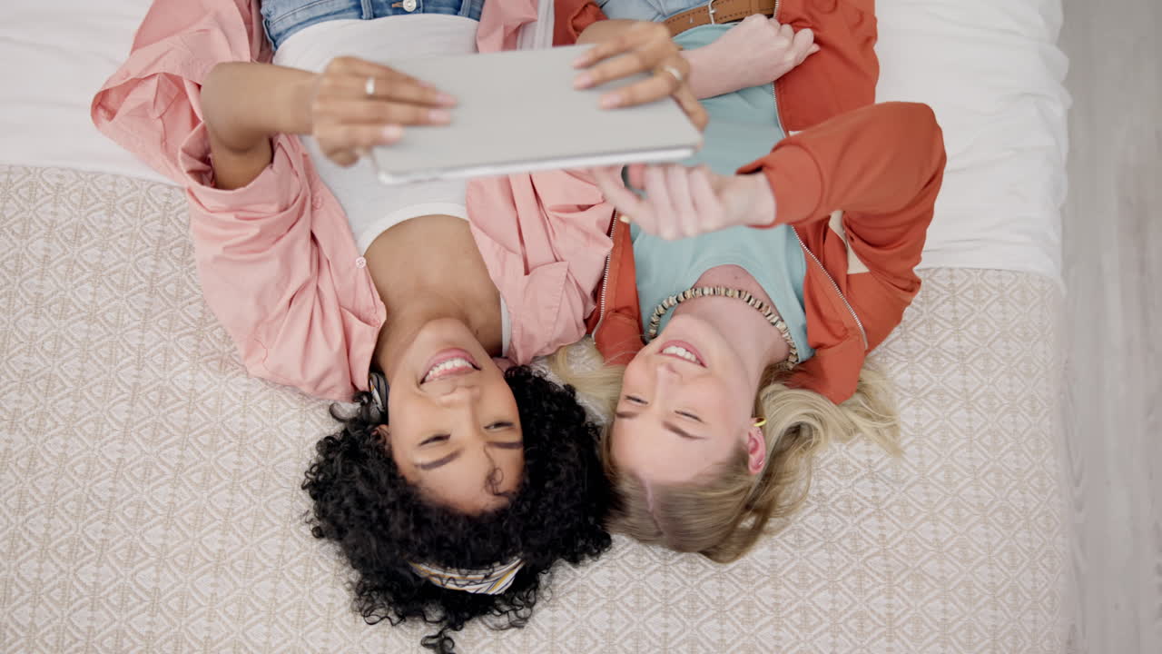Tablet, relax or friends on social media