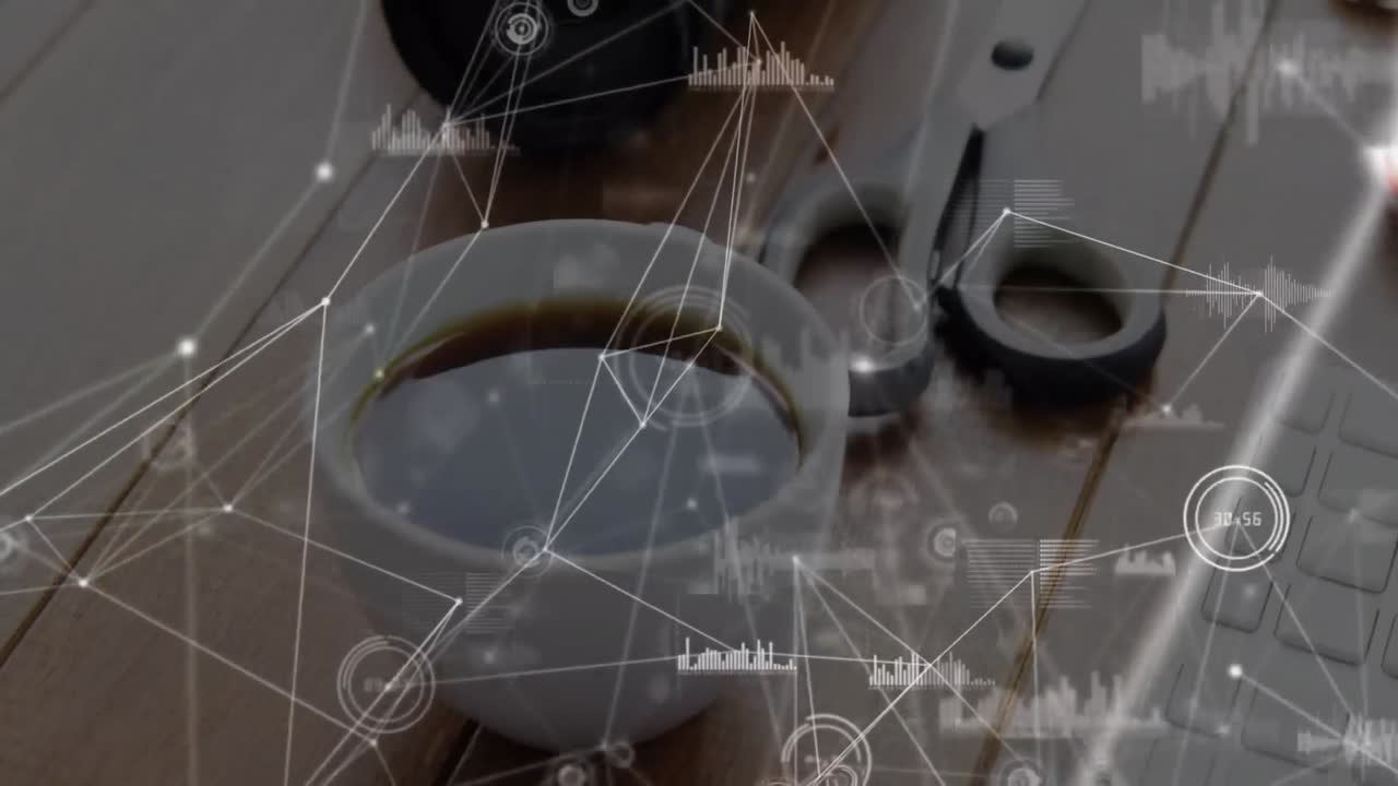 animación de redes de conexiones a través de café y cámara