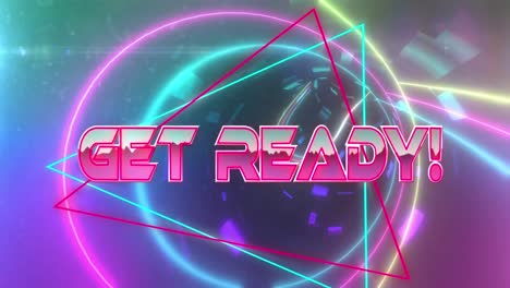 get ready video game screen over triangles and glowing neons