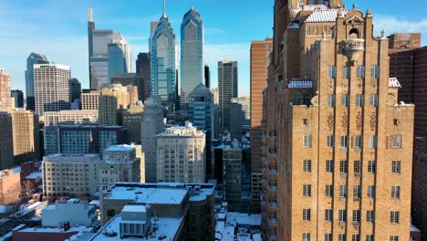 philadelphia skyline during snow