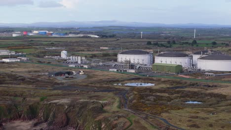 south hook lng regasification terminal aerial view liquid gas storage silo tanks in milford haven