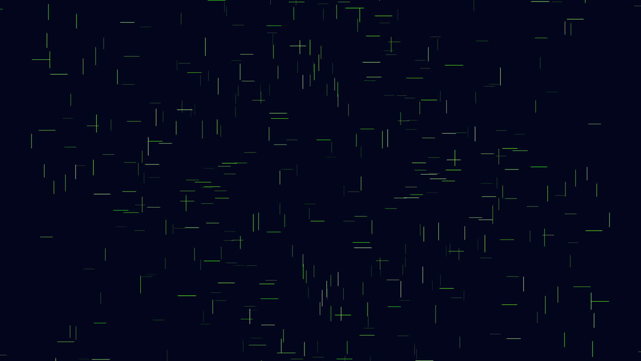Vivid green squares gracefully float on a black background