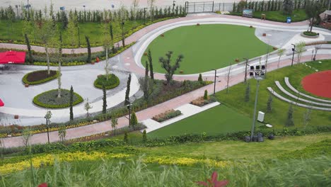 aerial view of a beautifully landscaped park