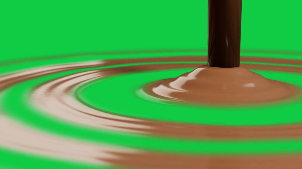 Sciroppo che cola, colpisce il pavimento, si diffonde in increspature, la telecamera si allontana, mostrando il movimento, su sfondo trasparente.