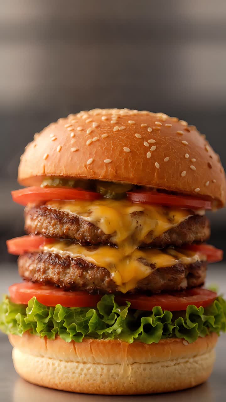 Hamburger Succoso Primo Piano Sfondo Bokeh 4K