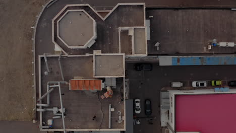 top-down view of a factory rooftop with a ventilation system installed