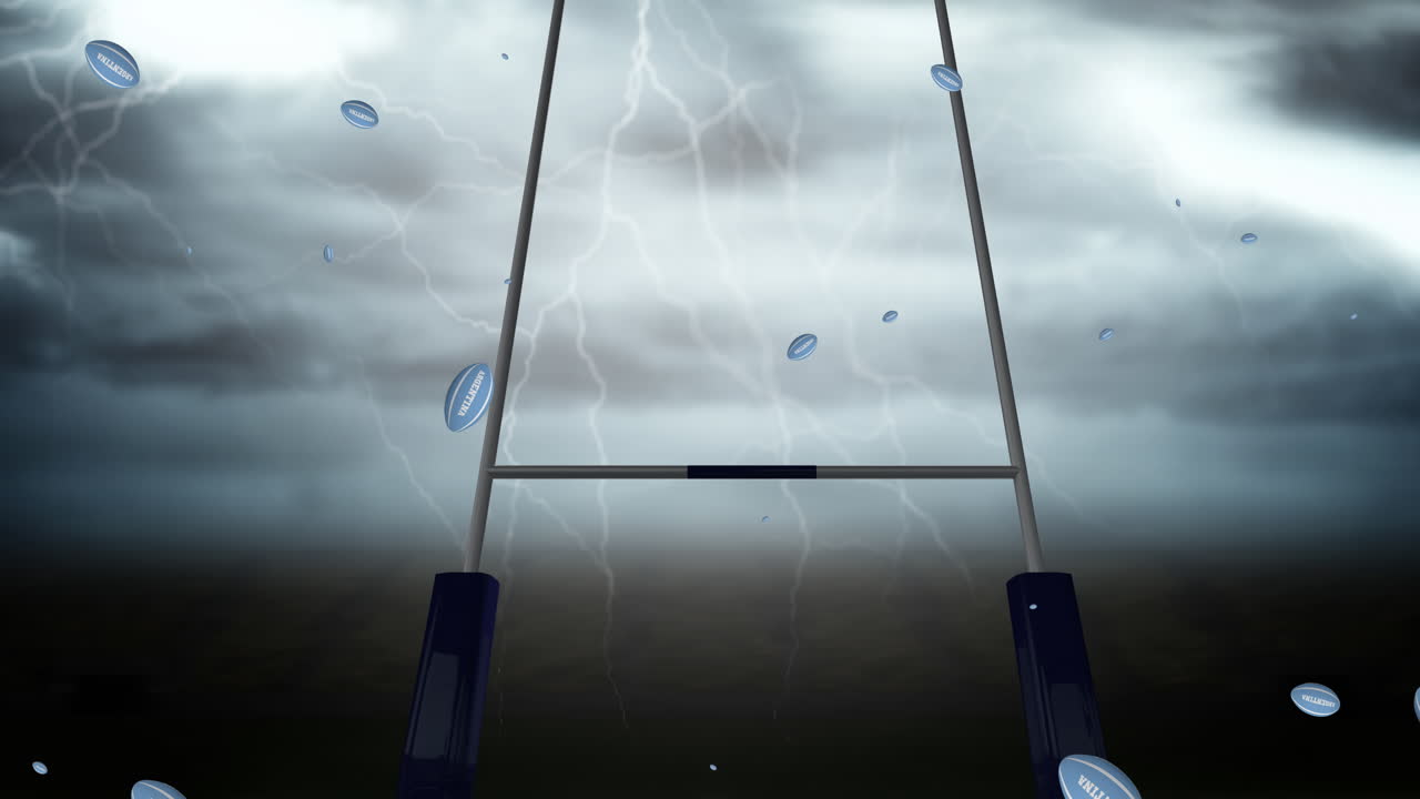 스타디움에서 아르헨티나 텍스트와 함께 파란색 럭비 공의 애니메이션