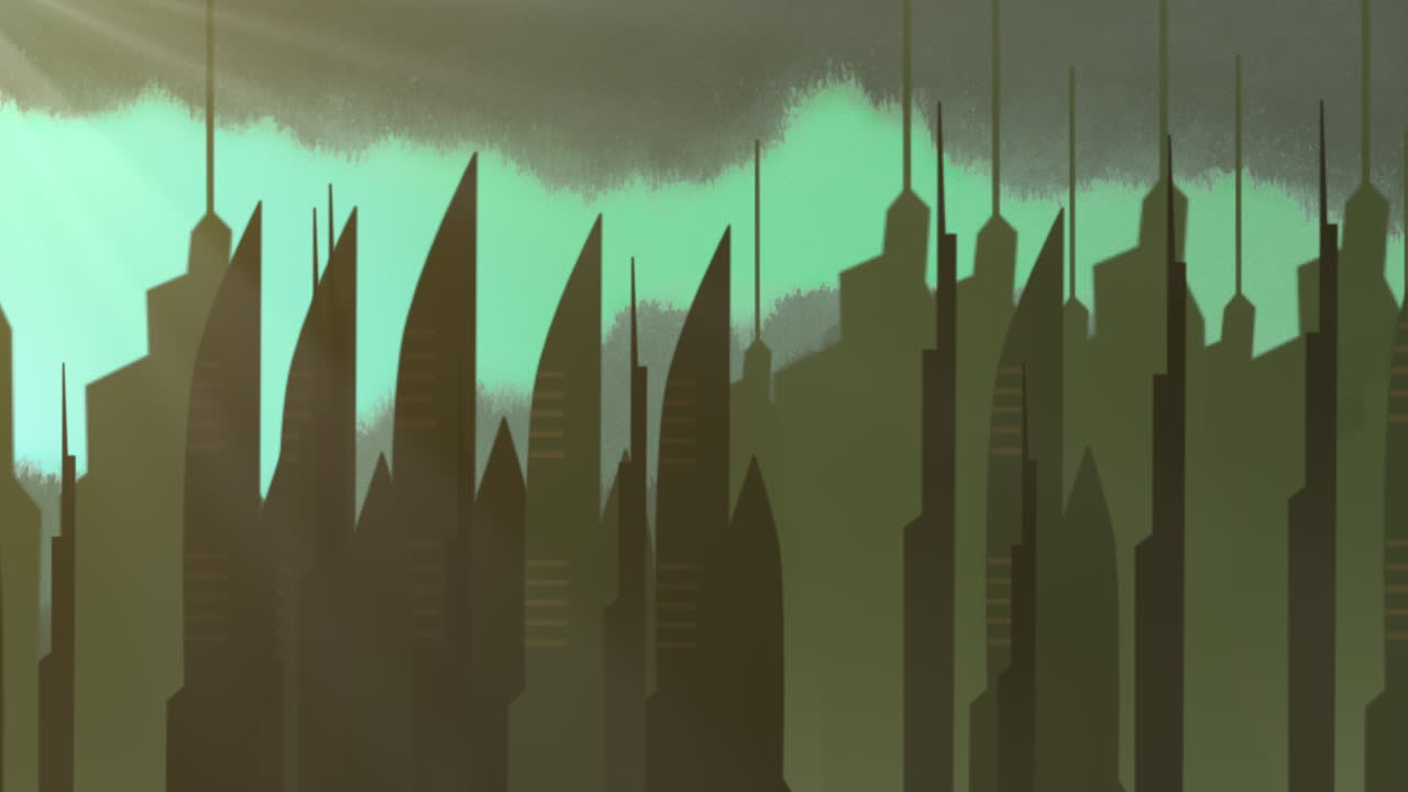 Cartoon animation background with motion clouds and buildings 1